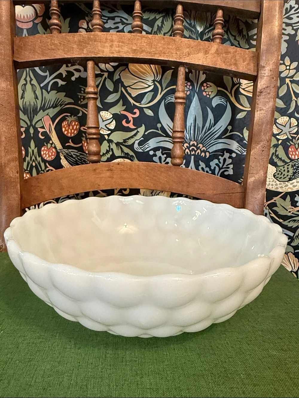 Vintage 1950's Anchor Hocking Bubble Pattern Milk Glass Bowl Scalloped Edge